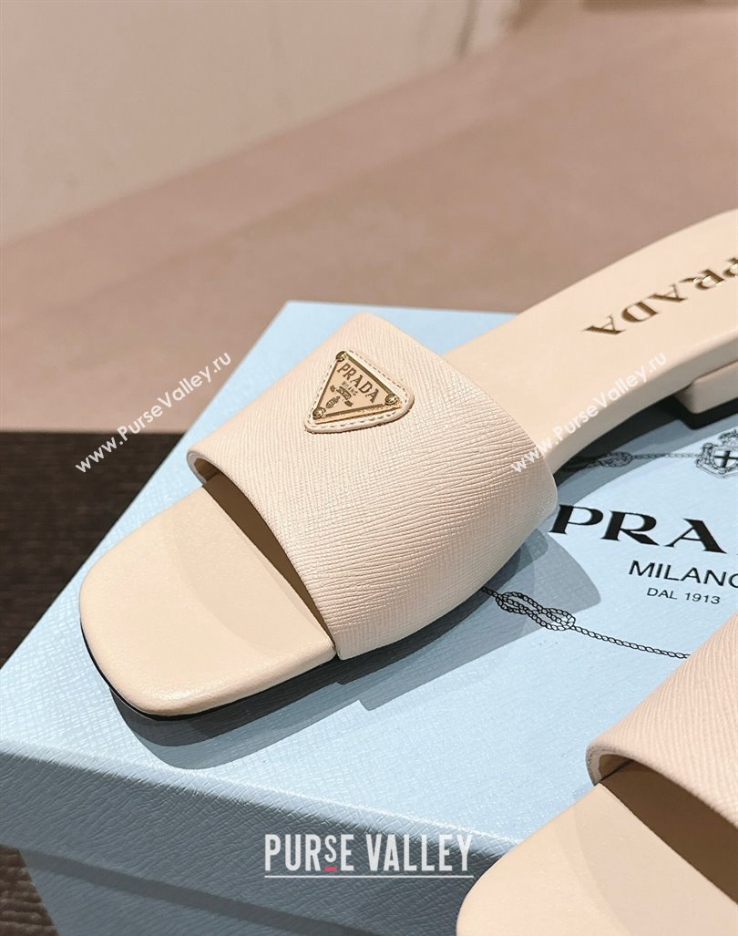 Prada Saffiano Leather Flat Slides Sandal Pale Nude 2024 061101 (MD-240611081)