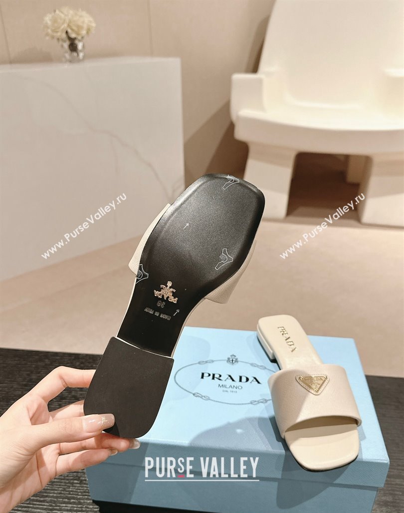 Prada Saffiano Leather Flat Slides Sandal Pale Nude 2024 061101 (MD-240611081)