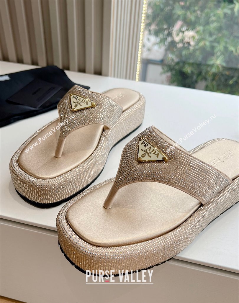 Prada Strass Platform Thong Slides Sandal Gold 2024 G199 (KL-240611104)