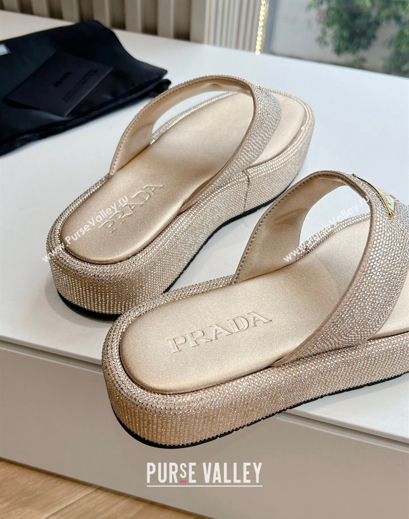 Prada Strass Platform Thong Slides Sandal Gold 2024 G199 (KL-240611104)