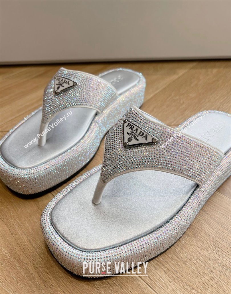 Prada Strass Platform Thong Slides Sandal Silver 2024 G199 (KL-240611105)