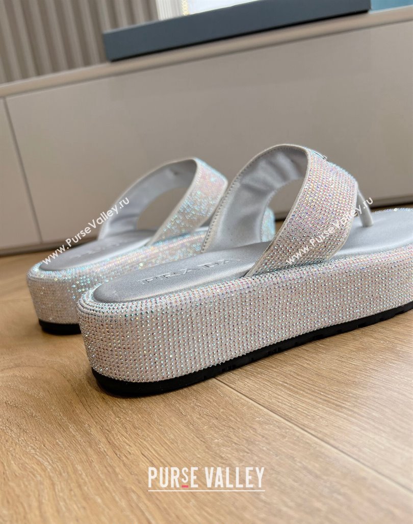 Prada Strass Platform Thong Slides Sandal Silver 2024 G199 (KL-240611105)