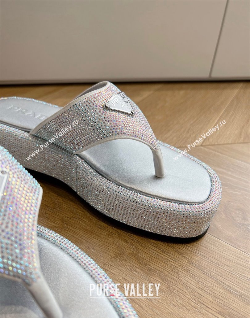 Prada Strass Platform Thong Slides Sandal Silver 2024 G199 (KL-240611105)