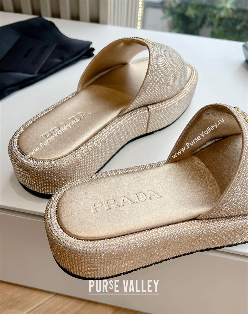 Prada Strass Platform Slides Sandal with Wide Strap Gold 2024 G199 (KL-240611106)