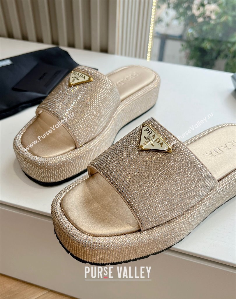 Prada Strass Platform Slides Sandal with Wide Strap Gold 2024 G199 (KL-240611106)