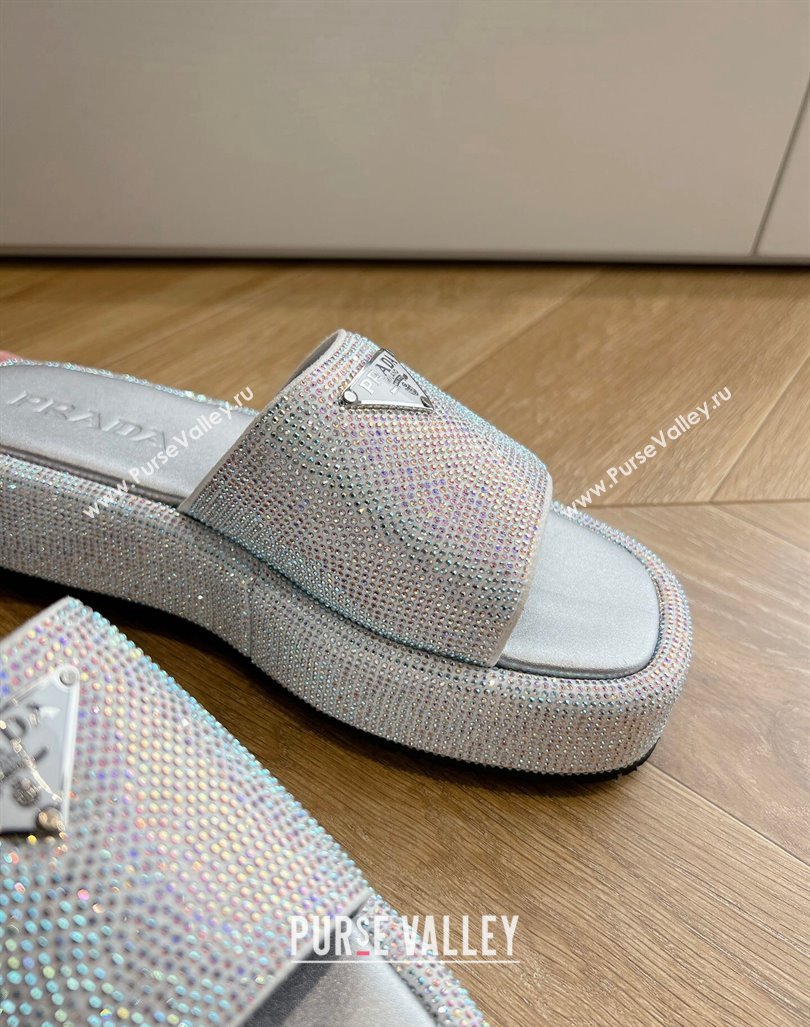 Prada Strass Platform Slides Sandal with Wide Strap Silver 2024 G199 (KL-240611107)