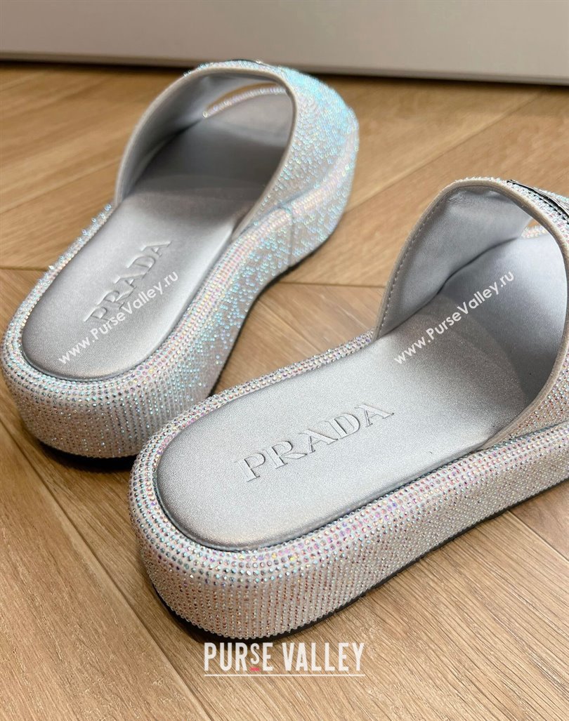 Prada Strass Platform Slides Sandal with Wide Strap Silver 2024 G199 (KL-240611107)