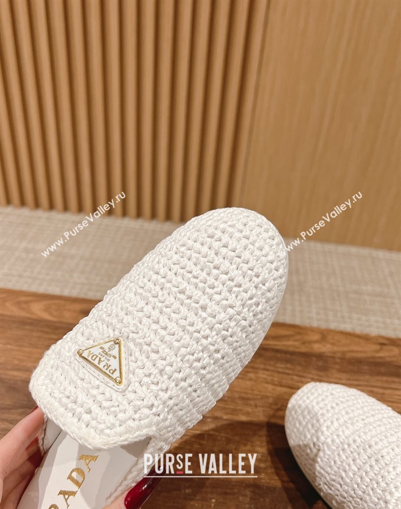 Prada Crochet Raffia Straw Flat Mules White 2024 061101 (KL-240611110)