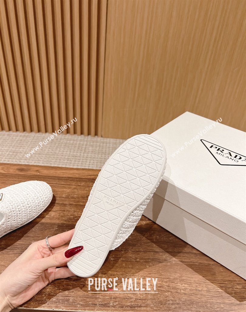 Prada Crochet Raffia Straw Flat Mules White 2024 061101 (KL-240611110)