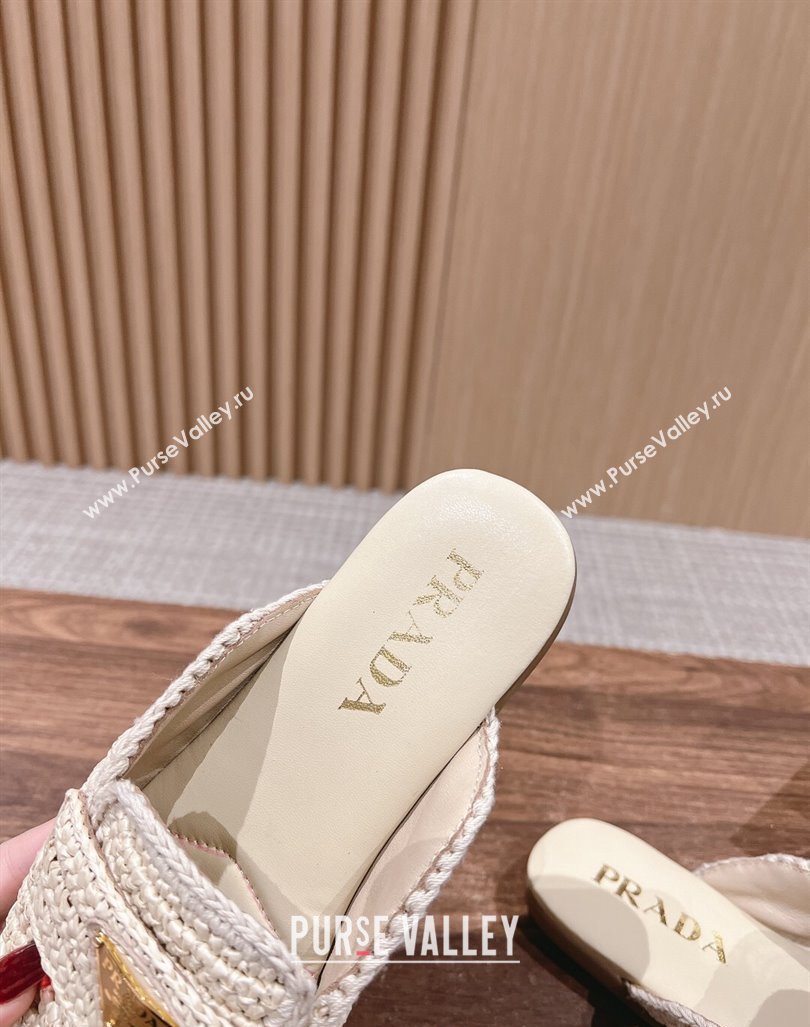 Prada Crochet Raffia Straw Flat Mules Beige 2024 061102 (KL-240611112)