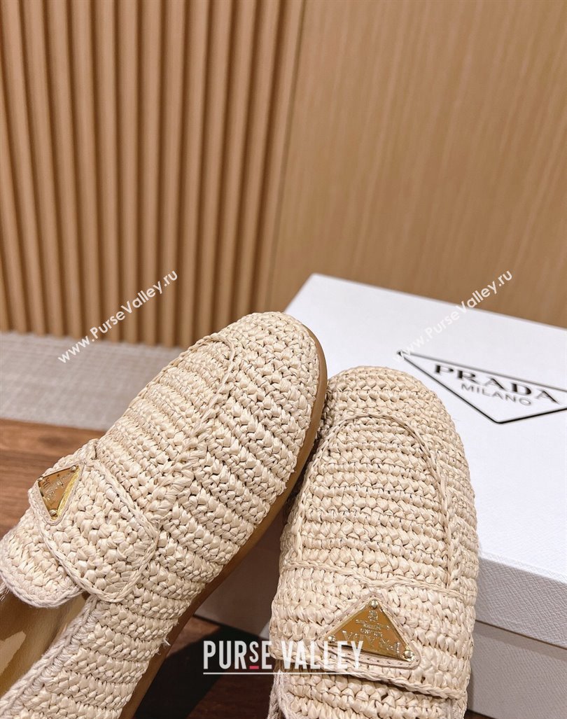 Prada Crochet Raffia Straw Flat Loafers Beige 2024 0611 (KL-240611116)