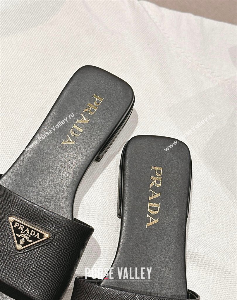 Prada Saffiano Leather Flat Slides Sandal Black 2024 061101 (MD-240611083)