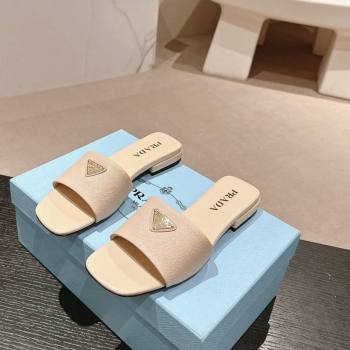 Prada Saffiano Leather Flat Slides Sandal Light Beige 2024 061101 (MD-240611084)