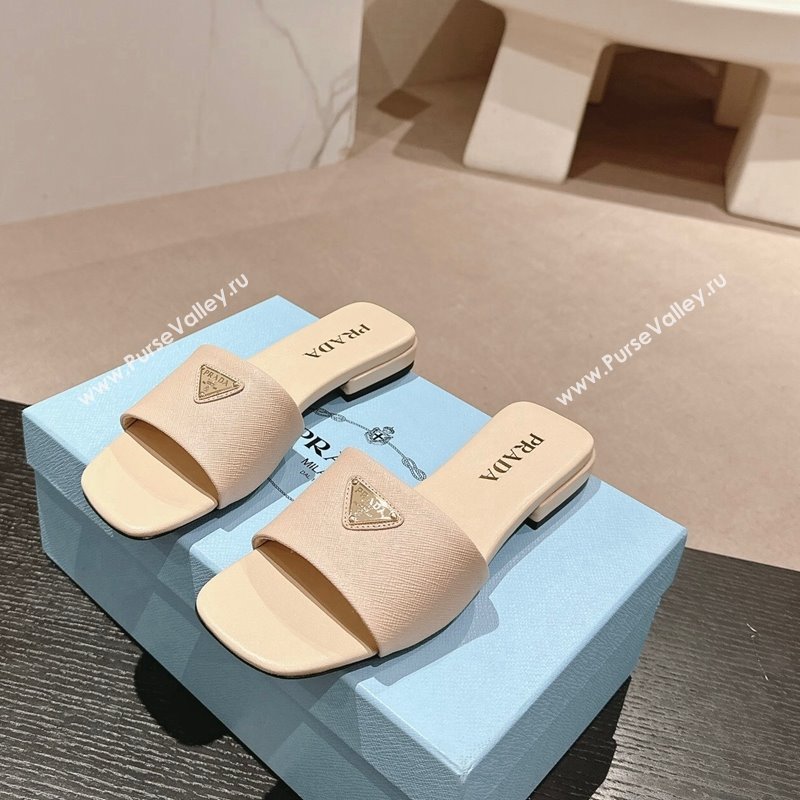 Prada Saffiano Leather Flat Slides Sandal Light Beige 2024 061101 (MD-240611084)