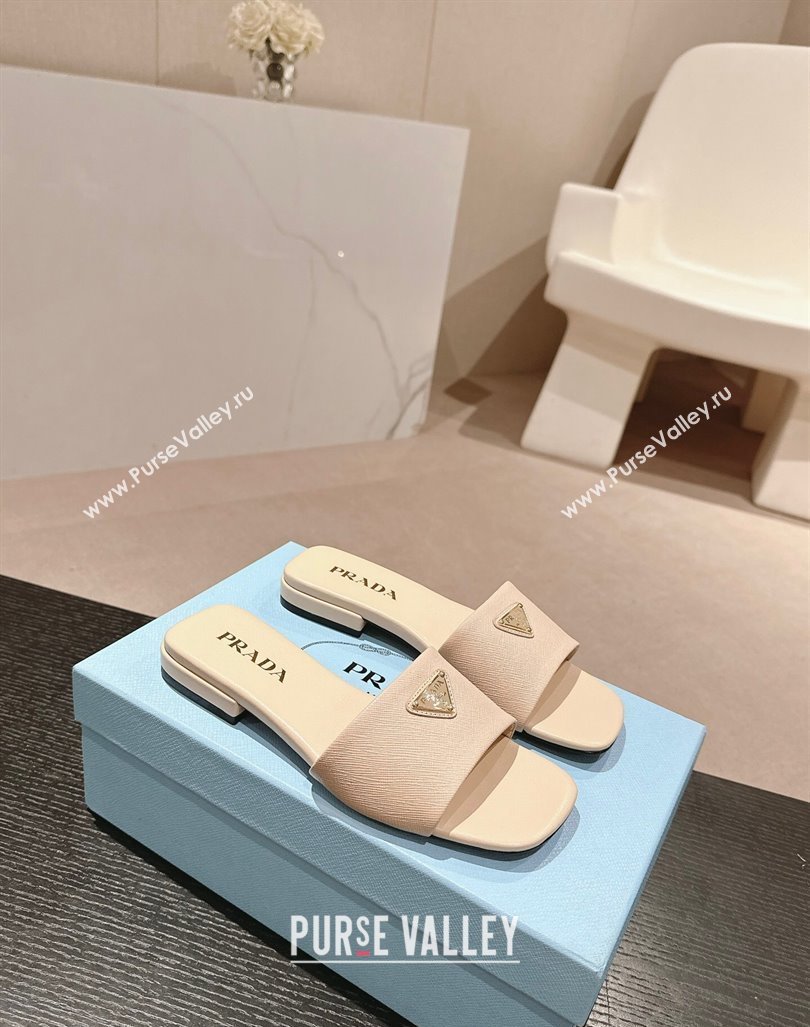 Prada Saffiano Leather Flat Slides Sandal Light Beige 2024 061101 (MD-240611084)