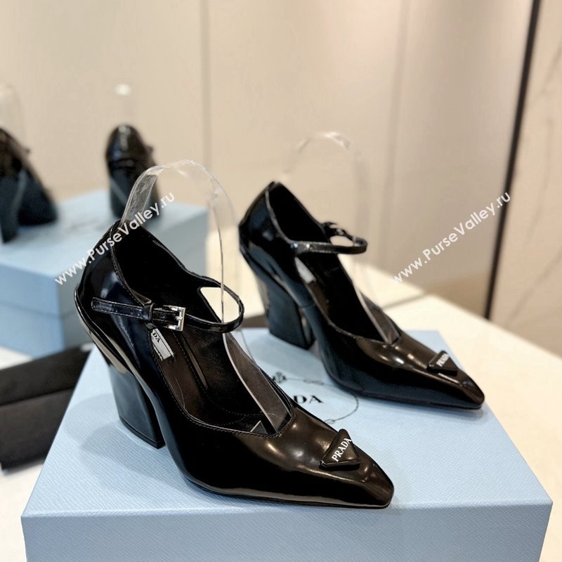 Prada Two-Tone Brushed leather Mary Janes Pumps 8.5cm Black 2024 0611 (KL-240611125)