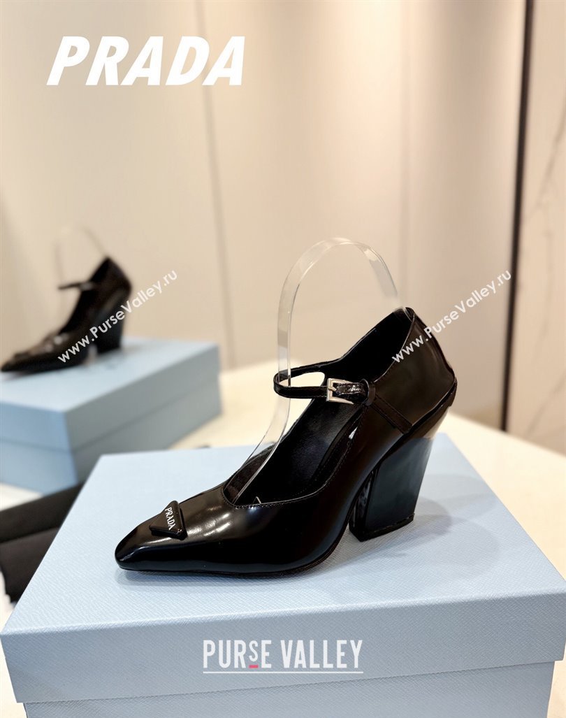 Prada Two-Tone Brushed leather Mary Janes Pumps 8.5cm Black 2024 0611 (KL-240611125)