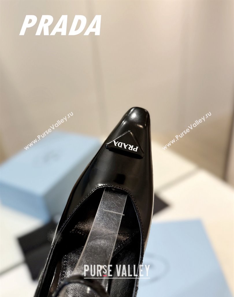 Prada Two-Tone Brushed leather Mary Janes Pumps 8.5cm Black 2024 0611 (KL-240611125)