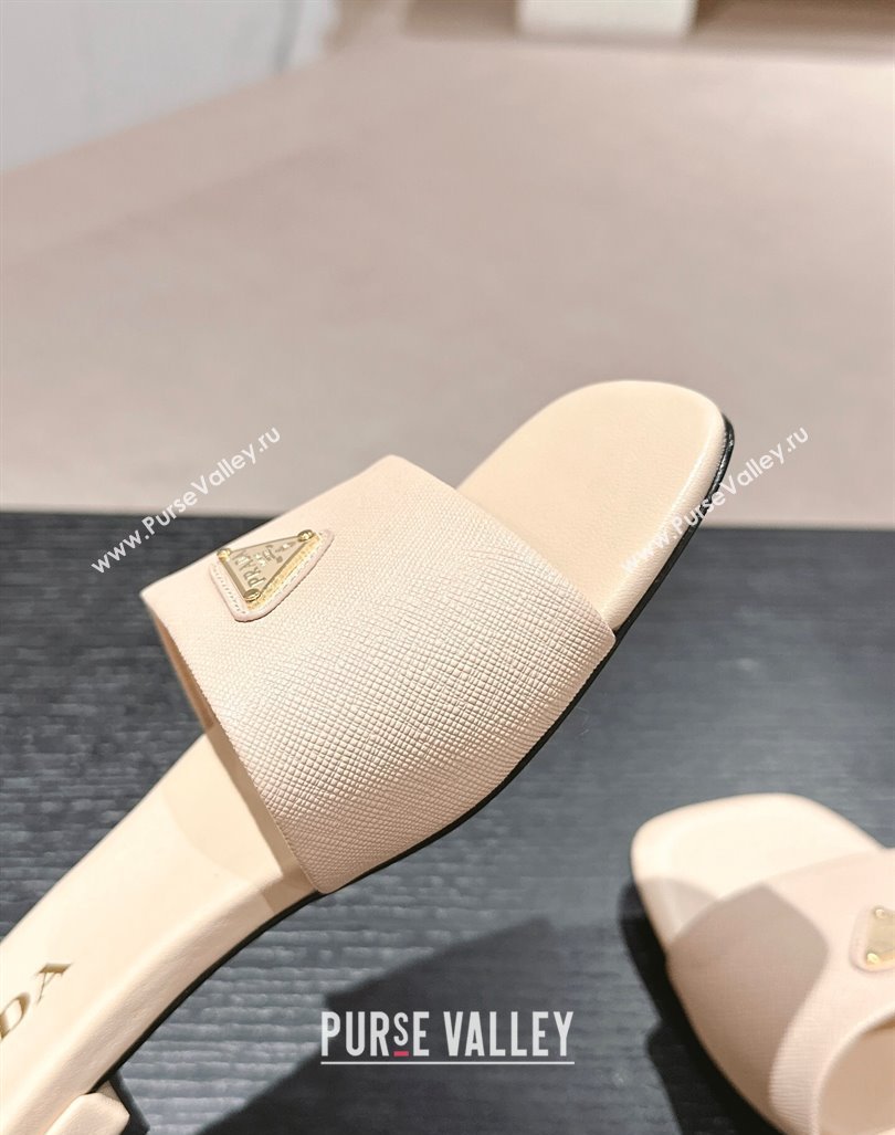 Prada Saffiano Leather Flat Slides Sandal Light Beige 2024 061101 (MD-240611084)