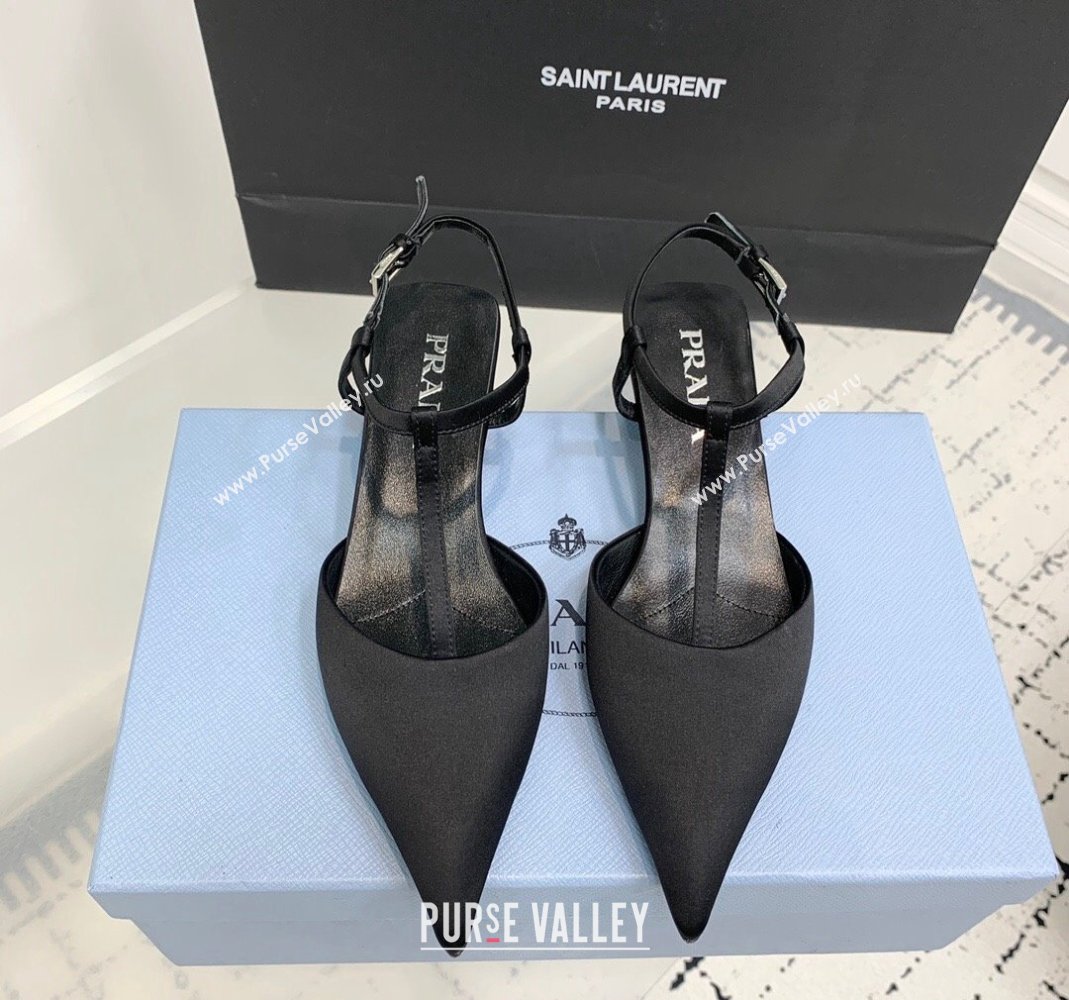 Prada Satin Slingback Pumps 3.5cm Black 2024 0611 (KER-240611086)