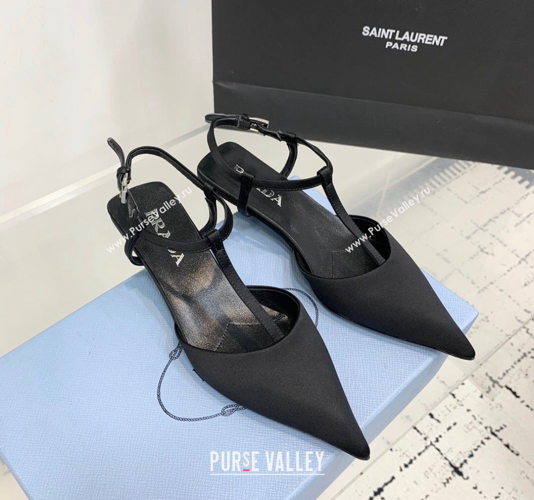 Prada Satin Slingback Pumps 3.5cm Black 2024 0611 (KER-240611086)