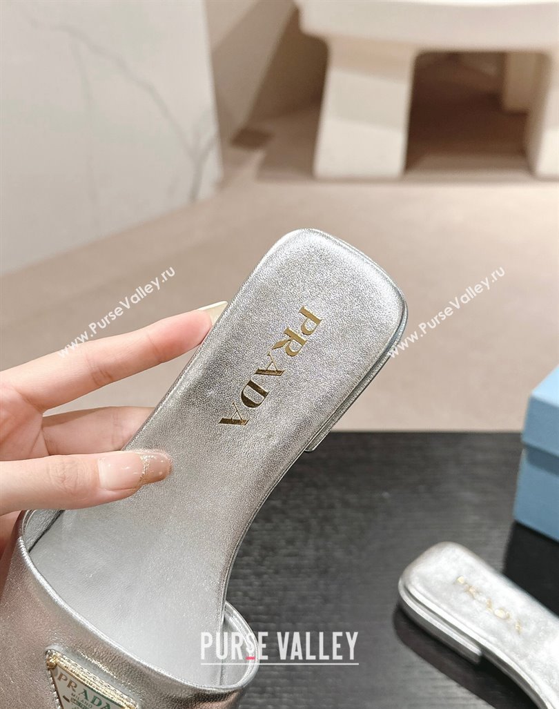 Prada Saffiano Leather Flat Slides Sandal Silver 2024 061101 (MD-240611079)