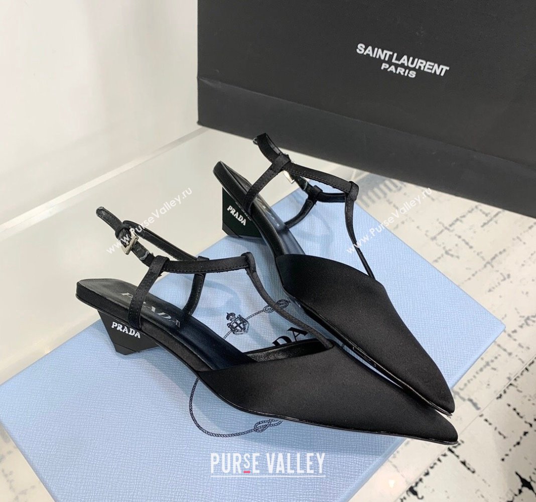 Prada Satin Slingback Pumps 3.5cm Black 2024 0611 (KER-240611086)