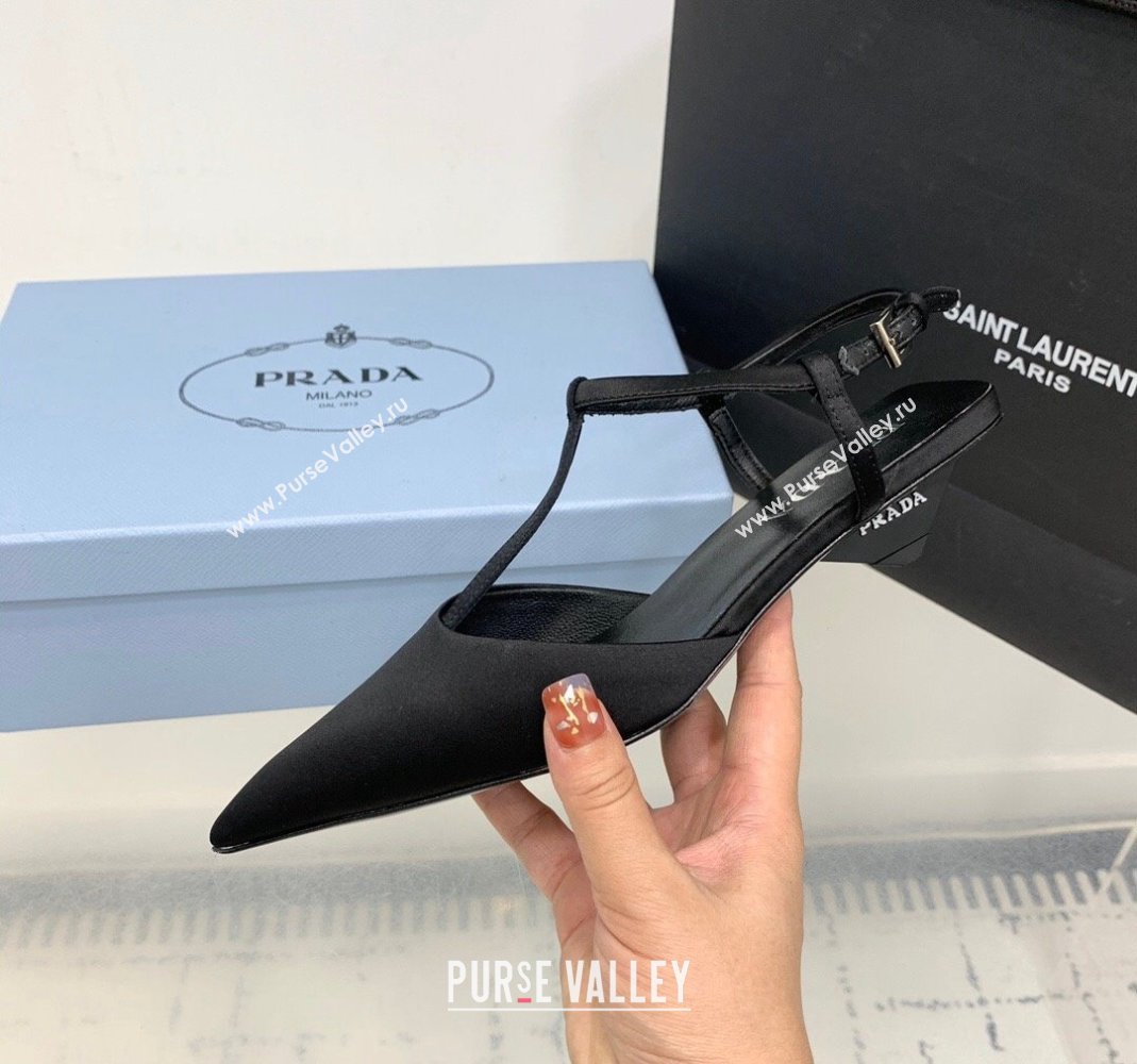 Prada Satin Slingback Pumps 3.5cm Black 2024 0611 (KER-240611086)