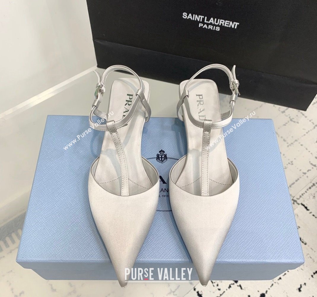 Prada Satin Slingback Pumps 3.5cm Grey 2024 0611 (KER-240611088)