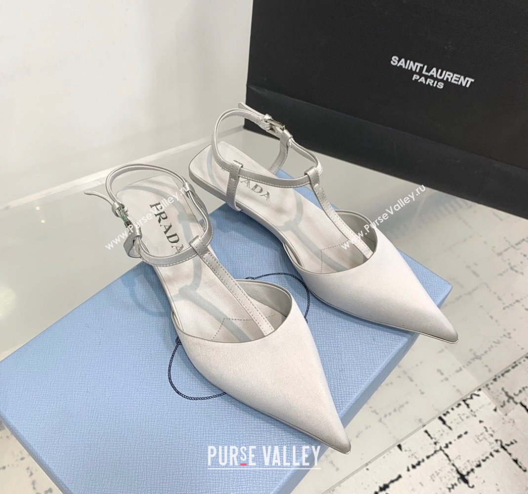 Prada Satin Slingback Pumps 3.5cm Grey 2024 0611 (KER-240611088)