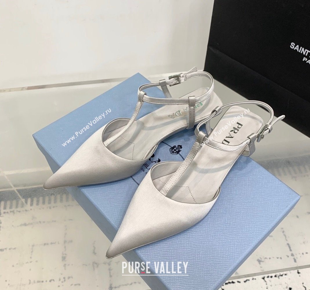 Prada Satin Slingback Pumps 3.5cm Grey 2024 0611 (KER-240611088)