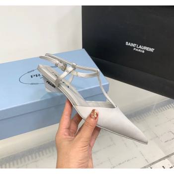 Prada Satin Slingback Pumps 3.5cm Grey 2024 0611 (KER-240611088)