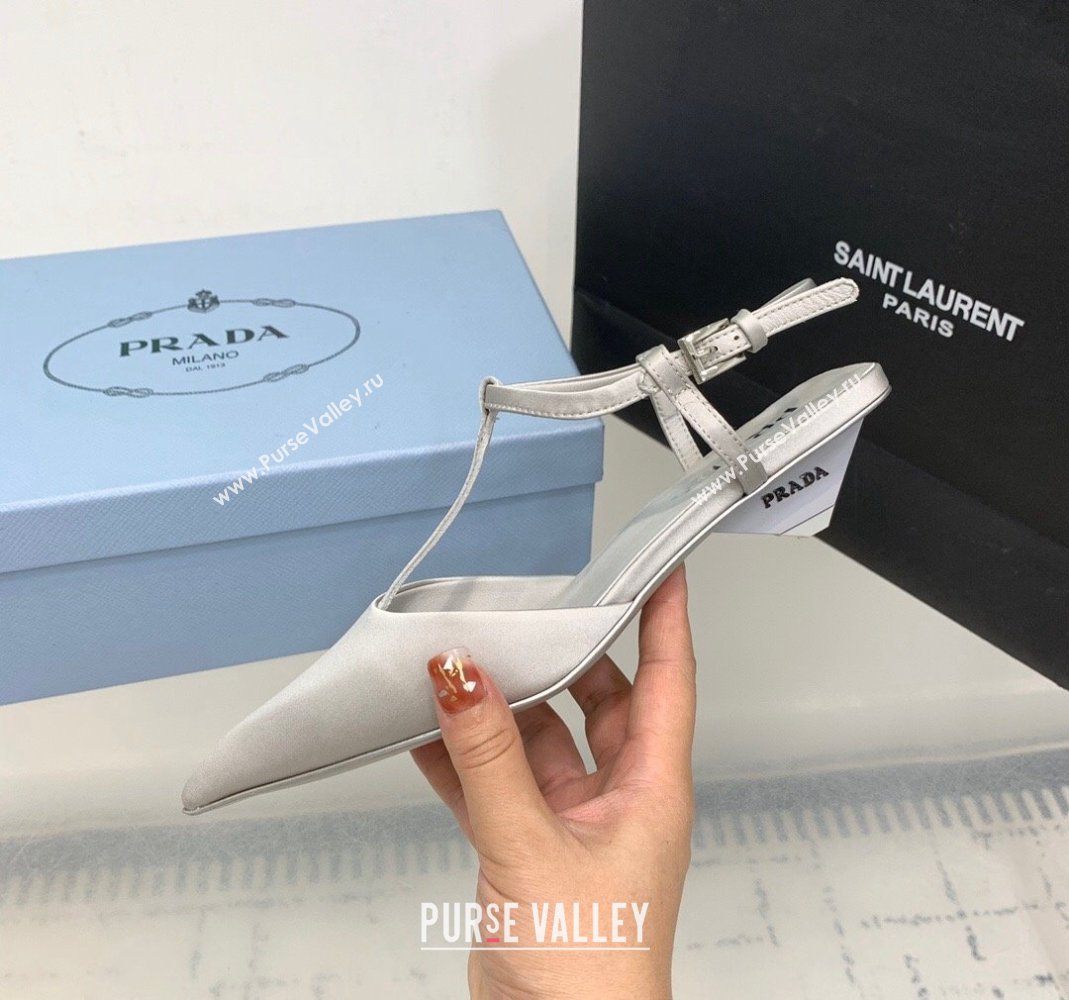 Prada Satin Slingback Pumps 3.5cm Grey 2024 0611 (KER-240611088)