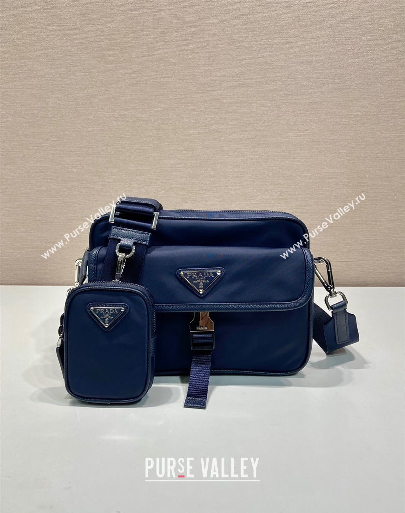 Prada Re-Nylon and Saffiano Leather Shoulder Bag 2VH133 Dark Blue 2024 (YZ-240624051)