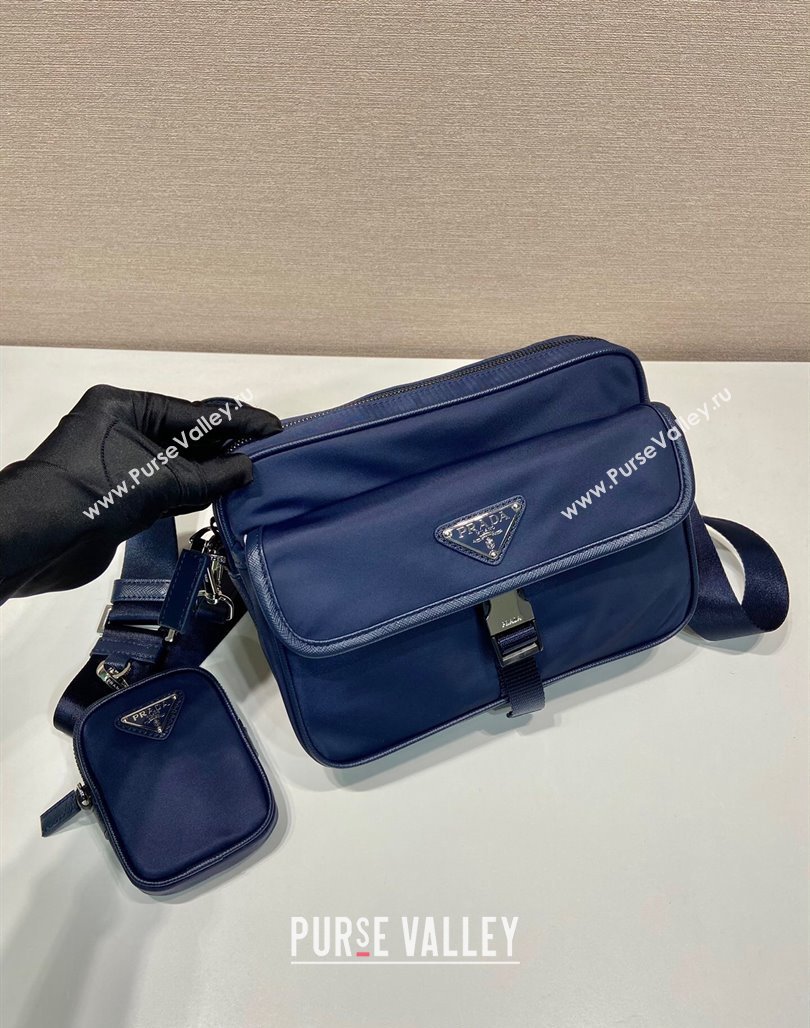 Prada Re-Nylon and Saffiano Leather Shoulder Bag 2VH133 Dark Blue 2024 (YZ-240624051)