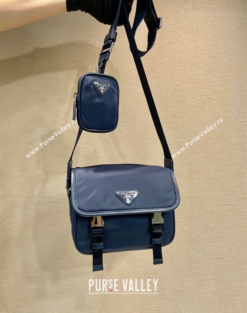 Prada Mens Nylon and Saffiano Leather Shoulder Bag 2VD034 Dark Blue 2024 (YZ-240624052)