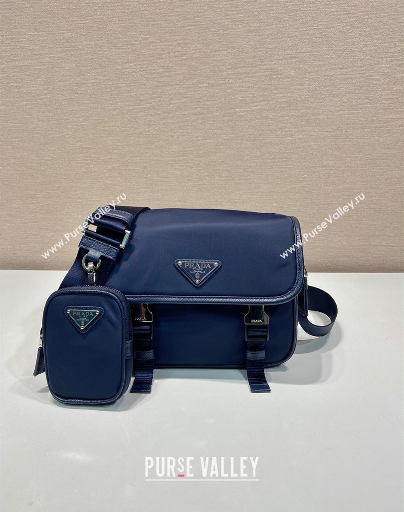 Prada Mens Nylon and Saffiano Leather Shoulder Bag 2VD034 Dark Blue 2024 (YZ-240624052)