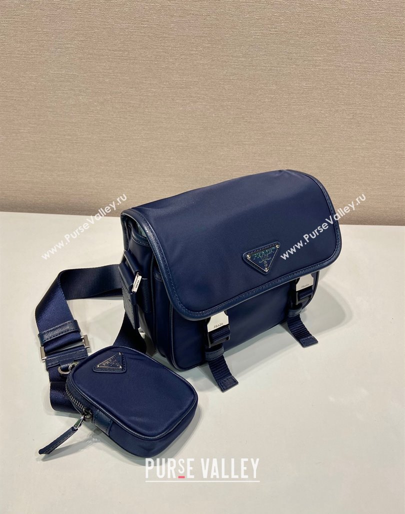 Prada Mens Nylon and Saffiano Leather Shoulder Bag 2VD034 Dark Blue 2024 (YZ-240624052)