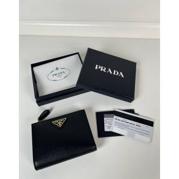 Prada Small Saffiano leather wallet Black/Gold Tiangle 2024 1ML050 (YZ-240624061)