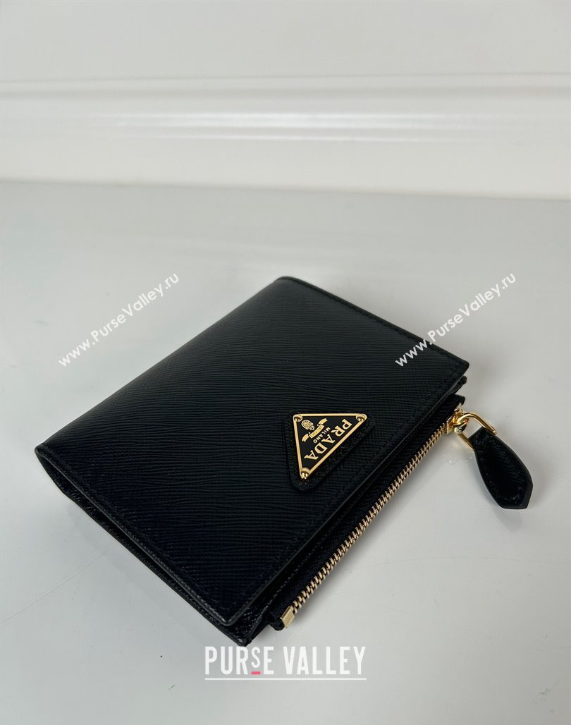 Prada Small Saffiano leather wallet Black/Gold Tiangle 2024 1ML050 (YZ-240624061)