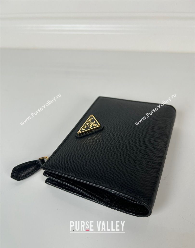 Prada Small Saffiano leather wallet Black/Gold Tiangle 2024 1ML050 (YZ-240624061)