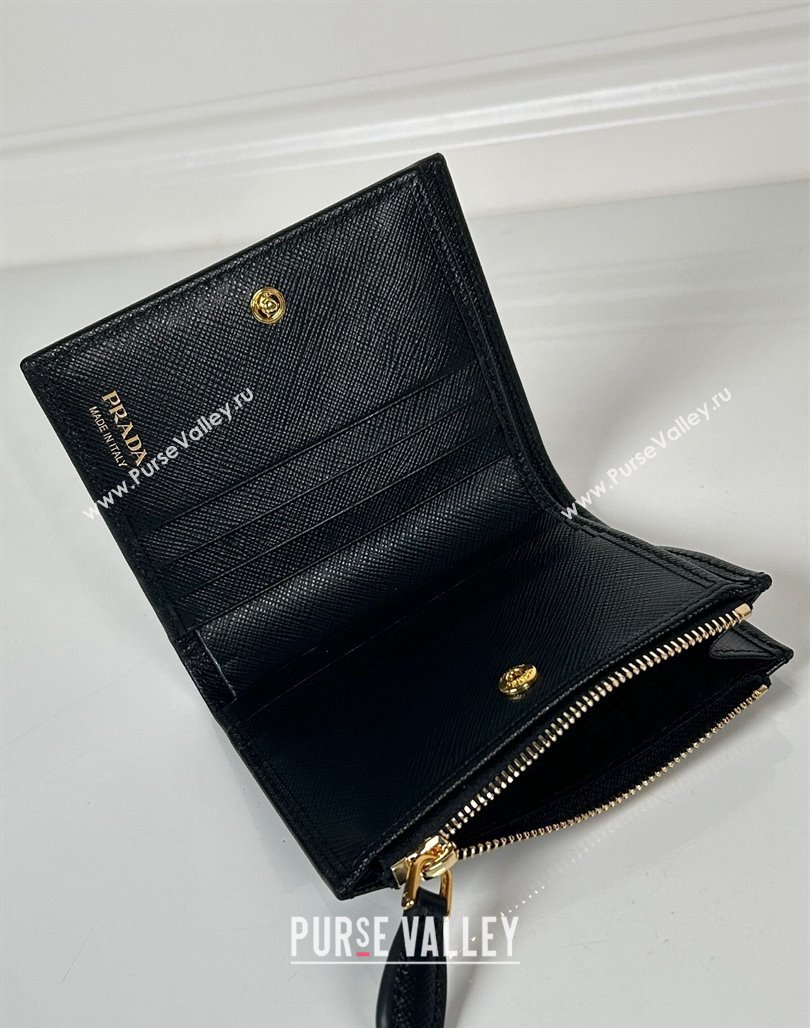 Prada Small Saffiano leather wallet Black/Gold Tiangle 2024 1ML050 (YZ-240624061)