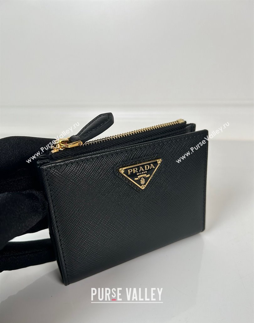 Prada Small Saffiano leather wallet Black/Gold Tiangle 2024 1ML050 (YZ-240624061)