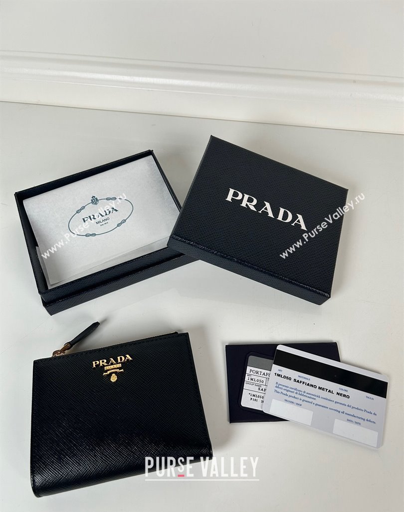 Prada Small Saffiano leather wallet Black/Gold Logo 2024 1ML050 (YZ-240624062)