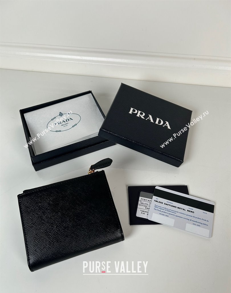 Prada Small Saffiano leather wallet Black/Gold Logo 2024 1ML050 (YZ-240624062)