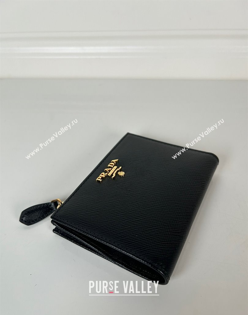 Prada Small Saffiano leather wallet Black/Gold Logo 2024 1ML050 (YZ-240624062)