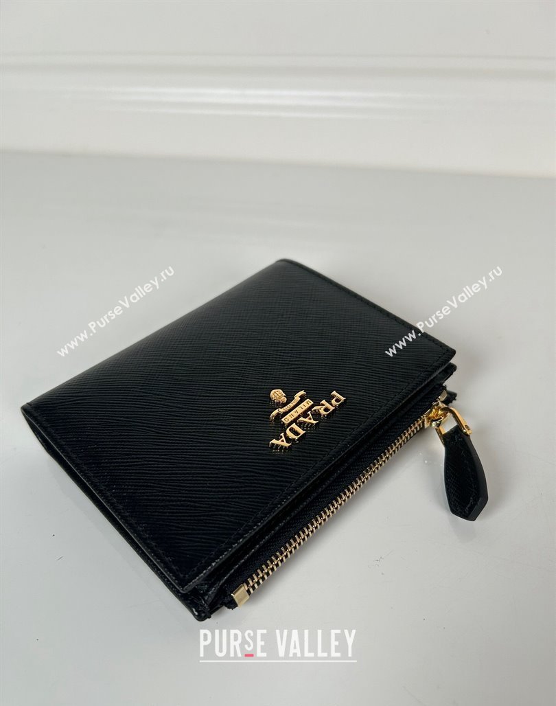 Prada Small Saffiano leather wallet Black/Gold Logo 2024 1ML050 (YZ-240624062)