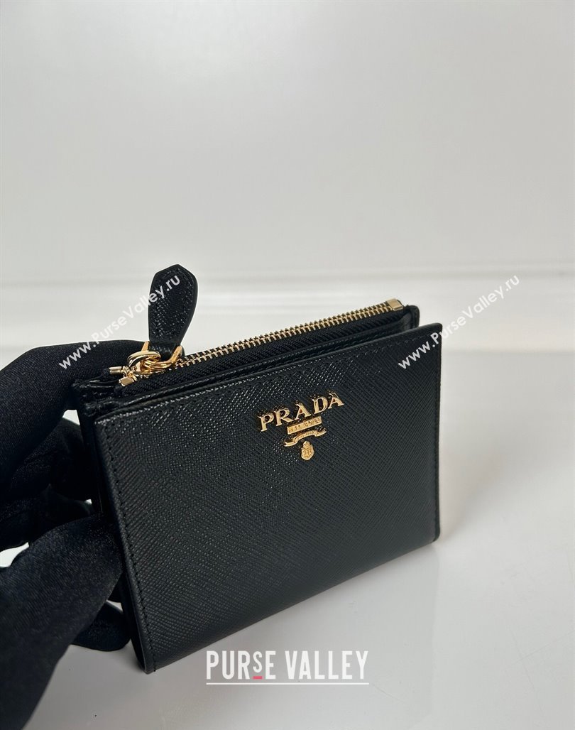 Prada Small Saffiano leather wallet Black/Gold Logo 2024 1ML050 (YZ-240624062)