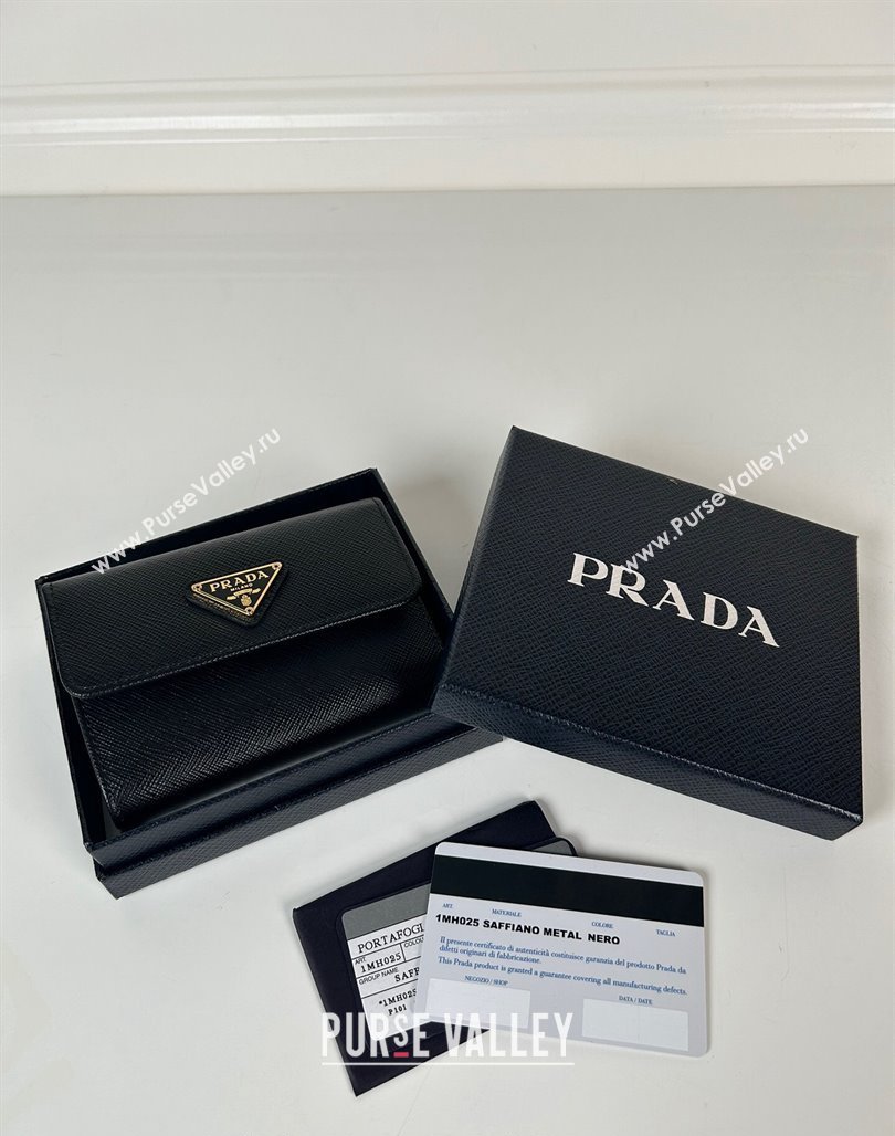 Prada Small Saffiano leather wallet Black/Tiangle 2024 1MH025 (YZ-240624065)