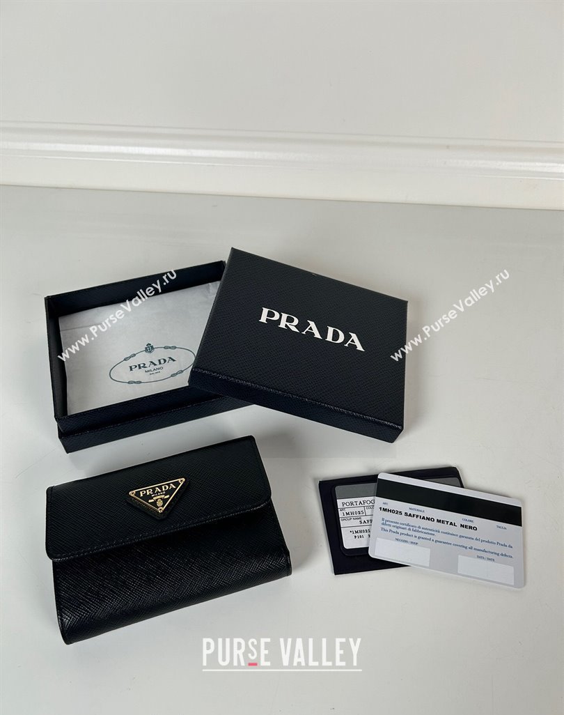 Prada Small Saffiano leather wallet Black/Tiangle 2024 1MH025 (YZ-240624065)